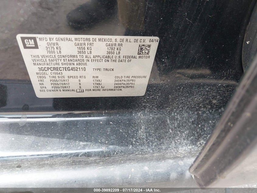 2014 CHEVROLET SILVERADO 1500 1LT - 3GCPCREC7EG452110