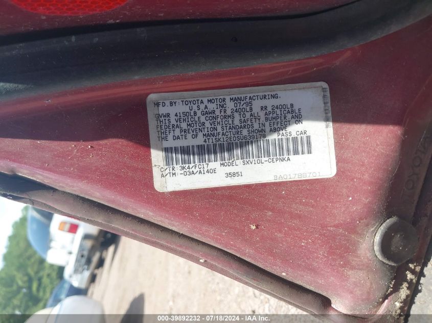 1995 Toyota Camry Le VIN: 4T1SK12E0SU639178 Lot: 39892232