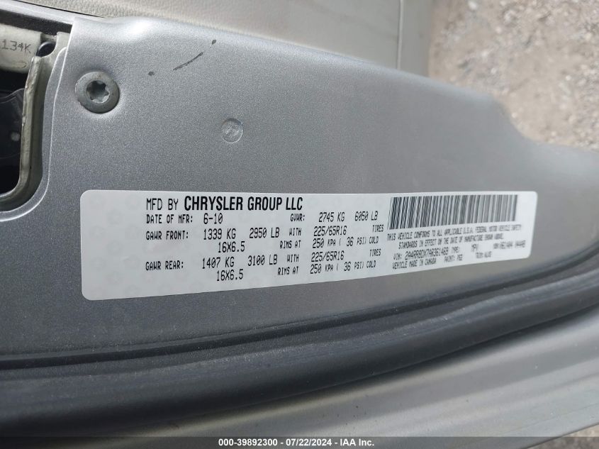 2010 Chrysler Town & Country Touring Plus VIN: 2A4RR8DX7AR361469 Lot: 39892300