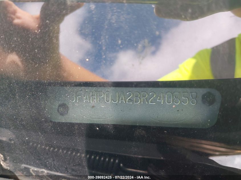 2011 Ford Fusion Sel VIN: 3FAHP0JA2BR240858 Lot: 39892425