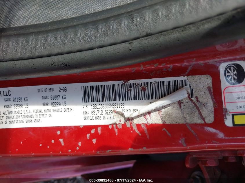 2009 Dodge Avenger Sxt VIN: 1B3LC56B69N561136 Lot: 39892468