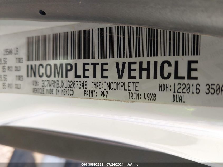 2018 Ram 5500 Chassis Tradesman/Slt VIN: 3C7WRMBJXJG207346 Lot: 39892553