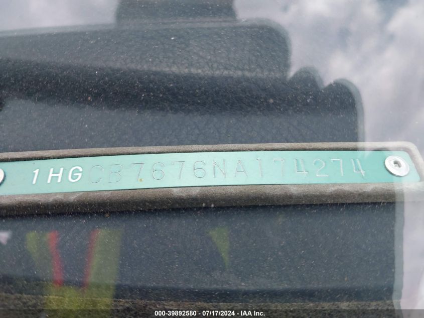 1992 Honda Accord Ex VIN: 1HGCB7676NA174274 Lot: 39892580