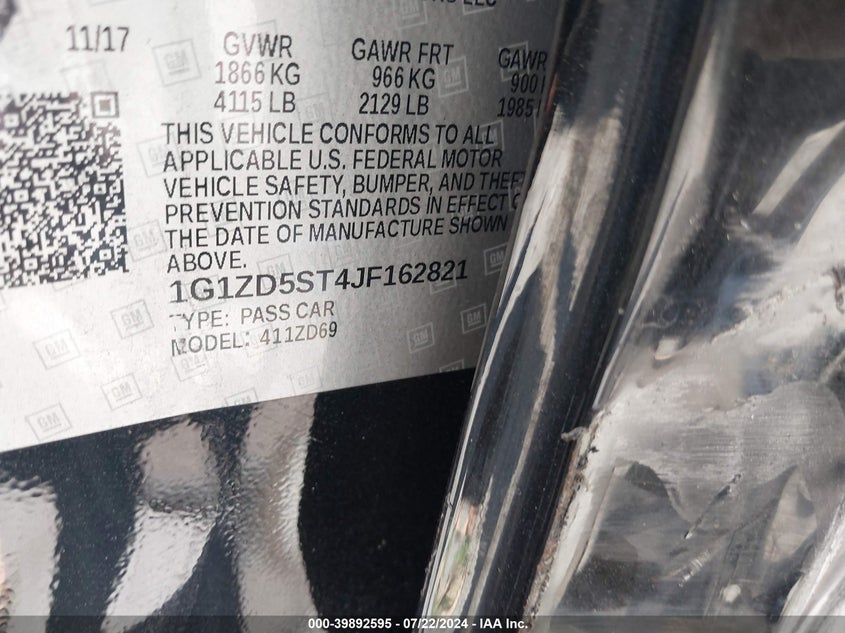 2018 CHEVROLET MALIBU LT - 1G1ZD5ST4JF162821