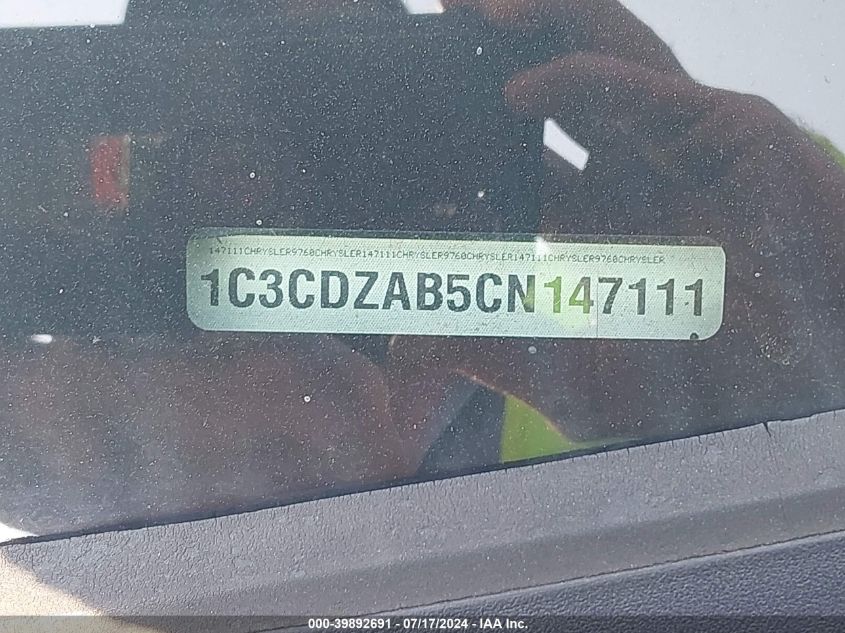2012 Dodge Avenger Se VIN: 1C3CDZAB5CN147111 Lot: 39892691