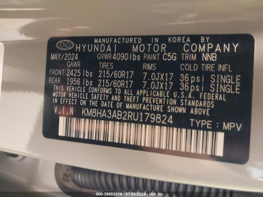 2024 HYUNDAI KONA SE - KM8HA3AB2RU179824