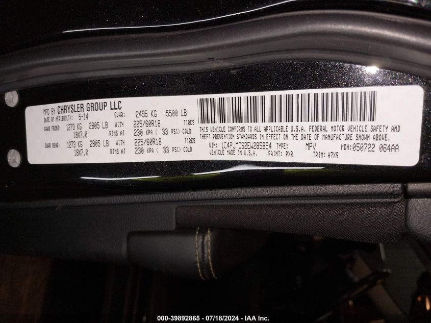 2014 Jeep Cherokee Altitude VIN: 1C4PJMCS2EW285854 Lot: 39892865