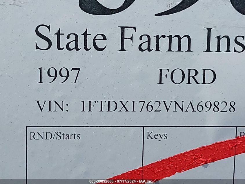 1997 Ford F-150 Lariat/Standard/Xl/Xlt VIN: 1FTDX1762VNA69828 Lot: 39892868