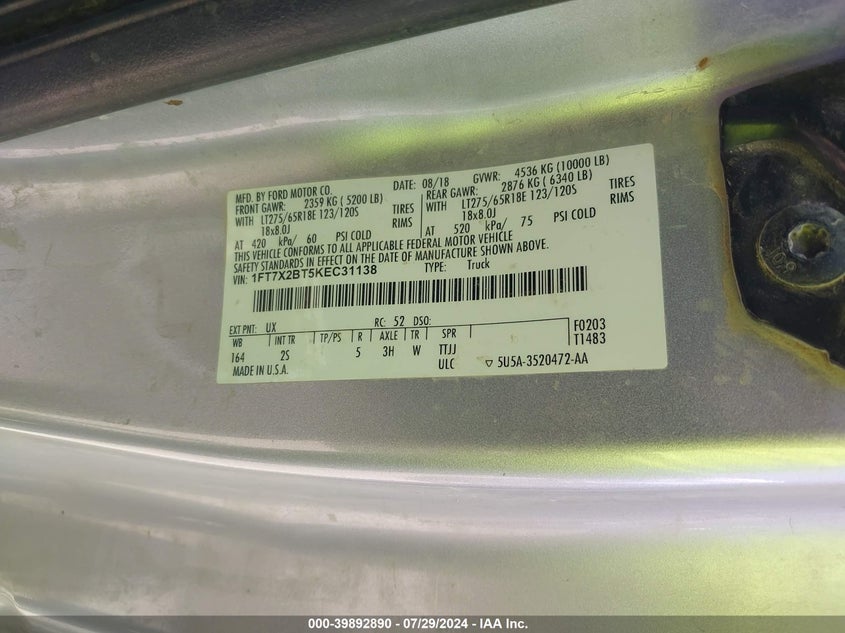 2019 FORD F-250 XLT - 1FT7X2BT5KEC31138