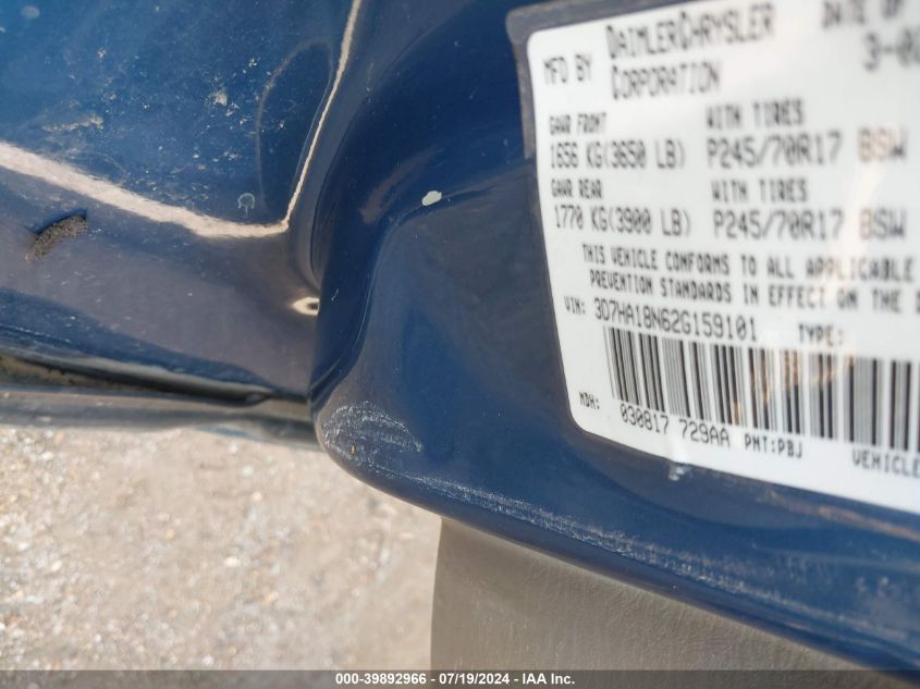 2002 Dodge Ram 1500 Slt/St VIN: 3D7HA18N62G159101 Lot: 39892966