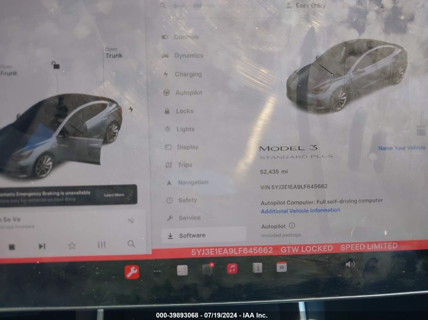 2020 Tesla Model 3 Standard Range Plus Rear-Wheel Drive/Standard Range Rear-Wheel Drive VIN: 5YJ3E1EA9LF645662 Lot: 39893068