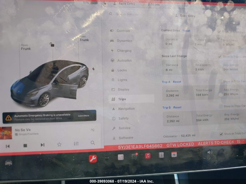 2020 Tesla Model 3 Standard Range Plus Rear-Wheel Drive/Standard Range Rear-Wheel Drive VIN: 5YJ3E1EA9LF645662 Lot: 39893068