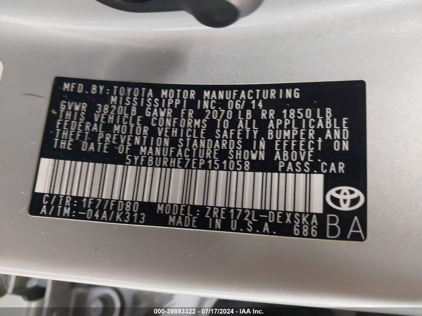 2014 TOYOTA COROLLA S PLUS - 5YFBURHE7EP151058