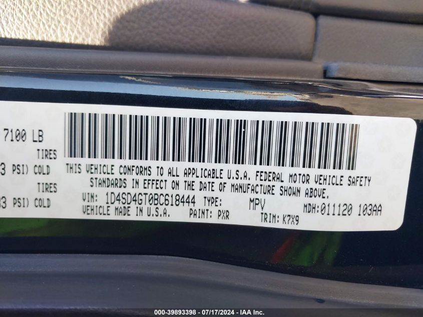 2011 Dodge Durango Crew VIN: 1D4SD4GT0BC618444 Lot: 39893398