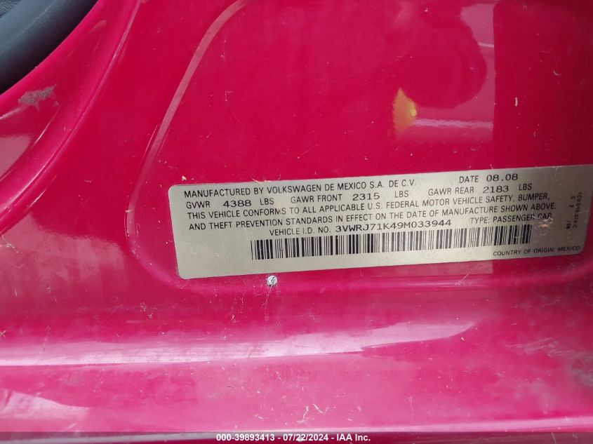 2009 Volkswagen Jetta Wolfsburg Edition VIN: 3VWRJ71K49M033944 Lot: 39893413