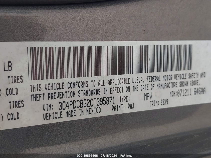 2012 Dodge Journey Sxt VIN: 3C4PDCBG2CT395871 Lot: 39893606