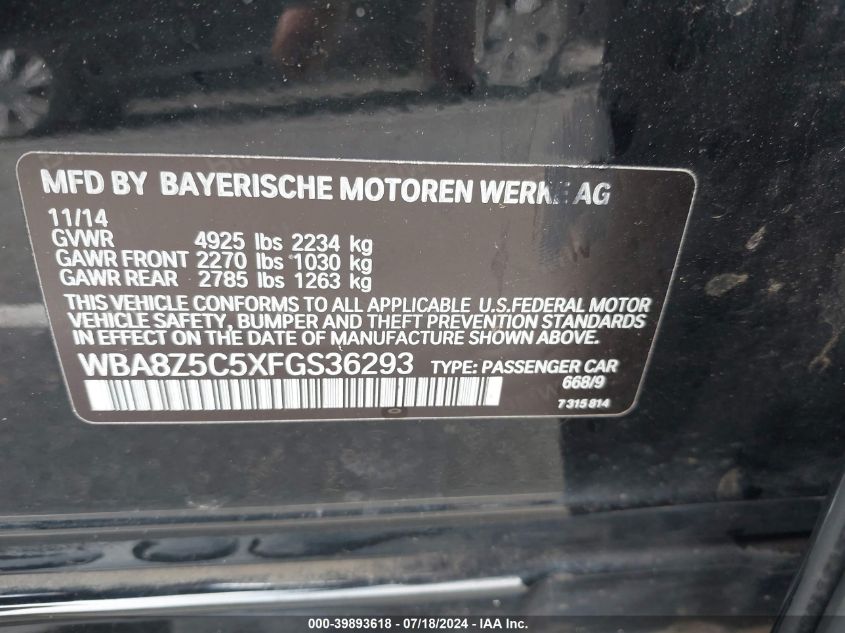 2015 BMW 328I GRAN TURISMO XDRIVE - WBA8Z5C5XFGS36293