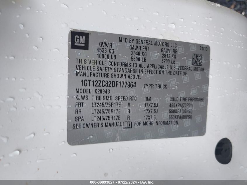 2013 GMC Sierra 2500Hd Work Truck VIN: 1GT12ZC82DF177964 Lot: 39893827