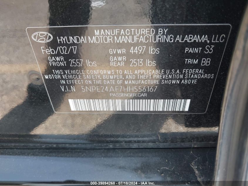 2017 HYUNDAI SONATA SE - 5NPE24AF7HH556167