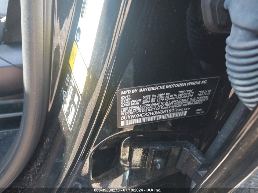 VIN 5UXWX9C32H0W68151 2017 BMW X3 XDRIVE28I