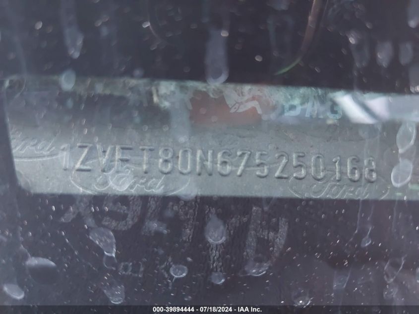 2007 Ford Mustang V6 Deluxe/V6 Premium VIN: 1ZVFT80N675250168 Lot: 39894444