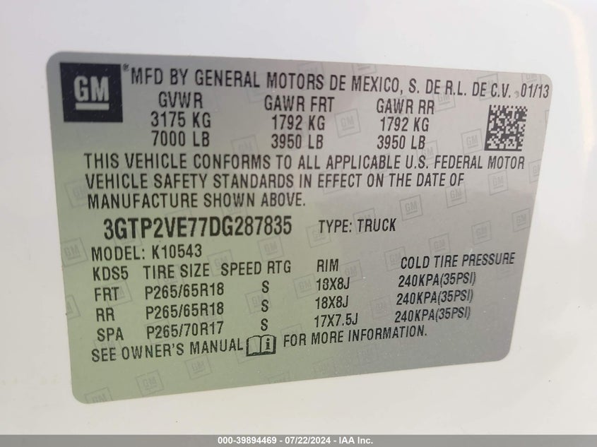 2013 GMC SIERRA 1500 SLE - 3GTP2VE77DG287835