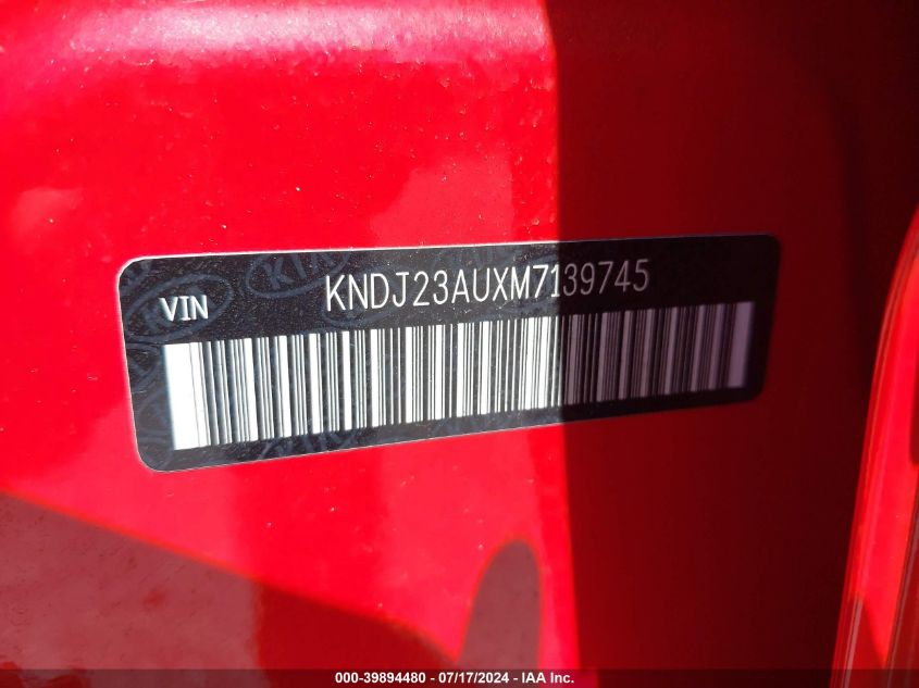 2021 Kia Soul Lx VIN: KNDJ23AUXM7139745 Lot: 39894480