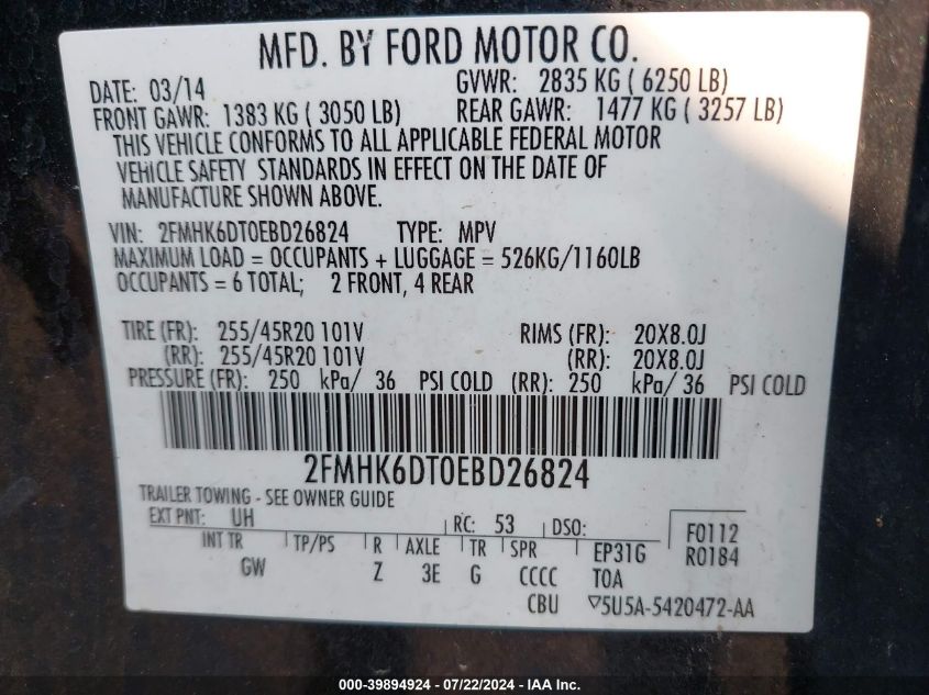 2FMHK6DT0EBD26824 2014 Ford Flex Limited