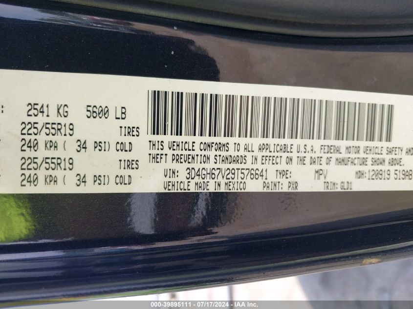 2009 Dodge Journey R/T VIN: 3D4GH67V29T576641 Lot: 39895111