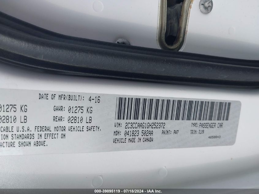 2016 Chrysler 300 Limited VIN: 2C3CCAAG1GH252372 Lot: 39895119