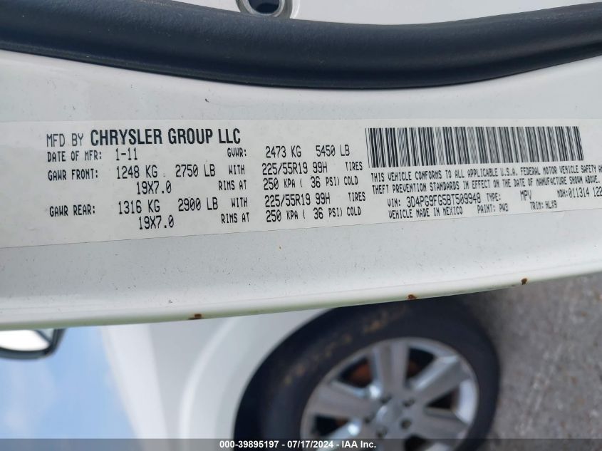 2011 Dodge Journey Lux VIN: 3D4PG9FG5BT509948 Lot: 39895197