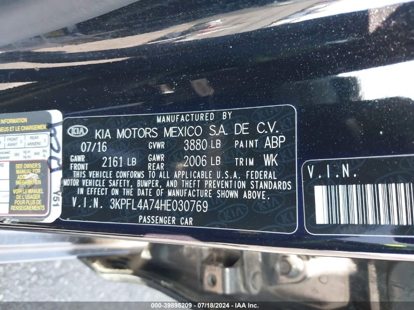 2017 Kia Forte S VIN: 3KPFL4A74HE030769 Lot: 39895209