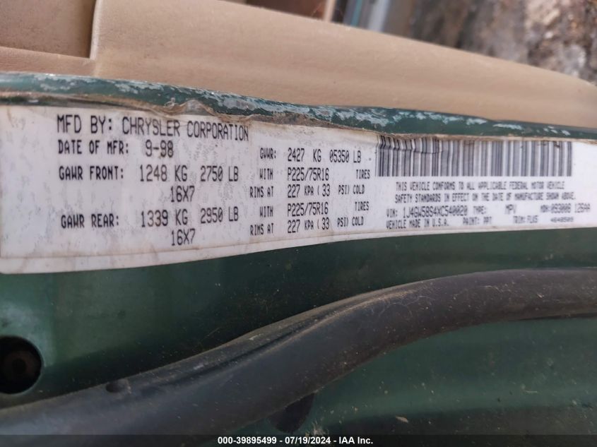 1999 Jeep Grand Cherokee Laredo VIN: 1J4GW58S4XC540020 Lot: 39895499