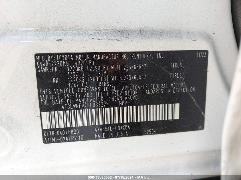 2023 Toyota Rav4 Hybrid Le VIN: 4T3LWRFV7PU083225 Lot: 39895532