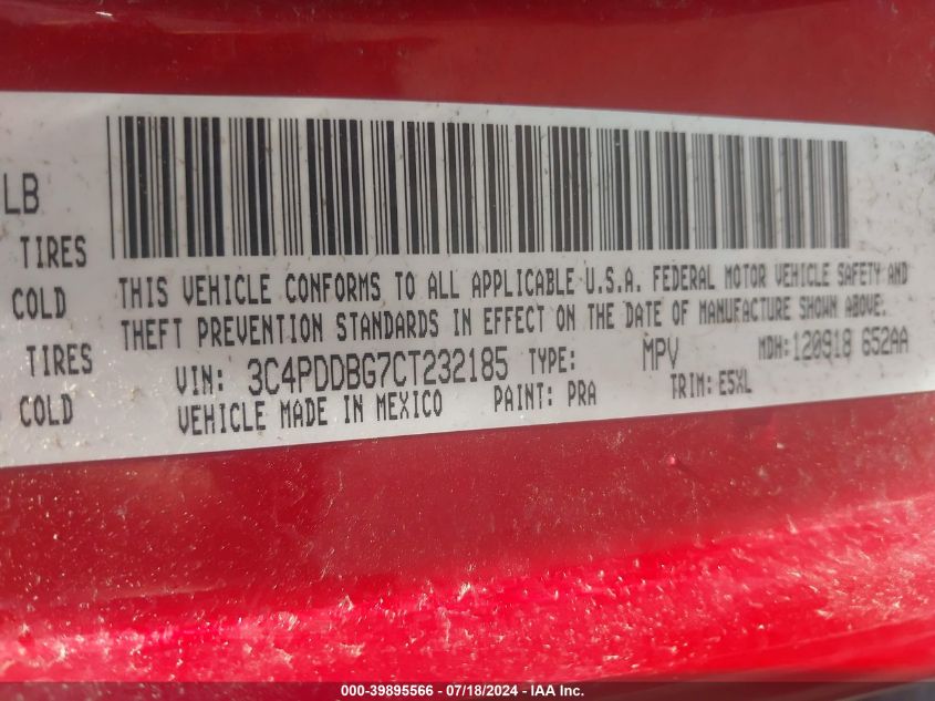 2012 Dodge Journey Sxt VIN: 3C4PDDBG7CT232185 Lot: 39895566