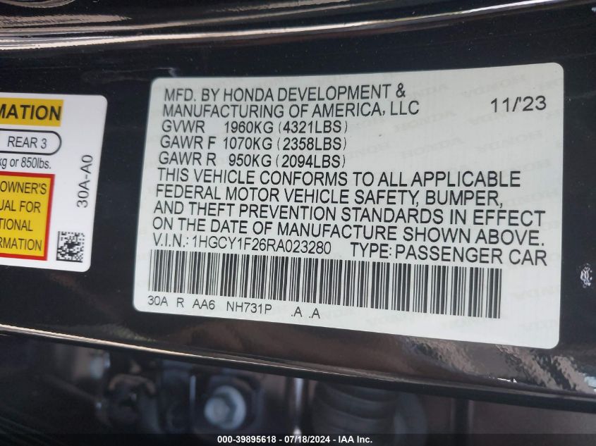 1HGCY1F26RA023280 2024 Honda Accord Lx