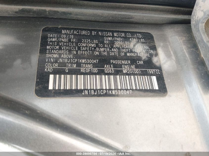 2019 Nissan Rogue Sport Sv VIN: JN1BJ1CP1KW530047 Lot: 39895784