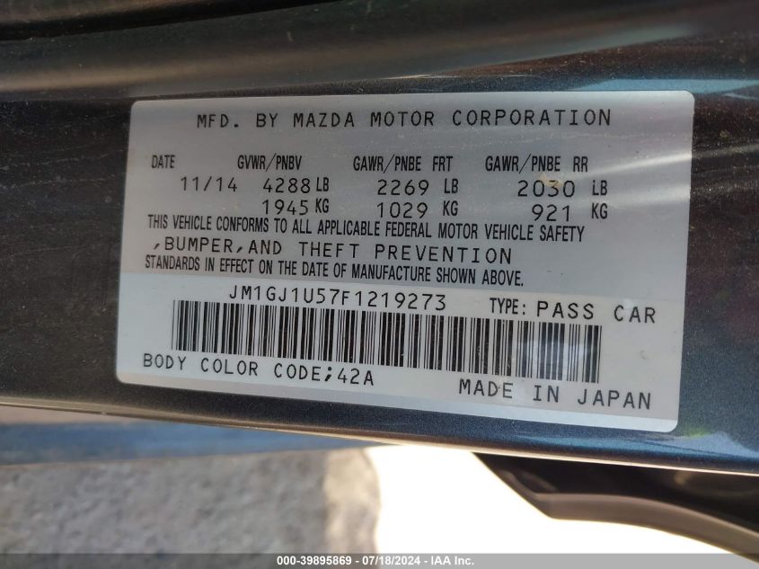 2015 MAZDA MAZDA6 I SPORT - JM1GJ1U57F1219273