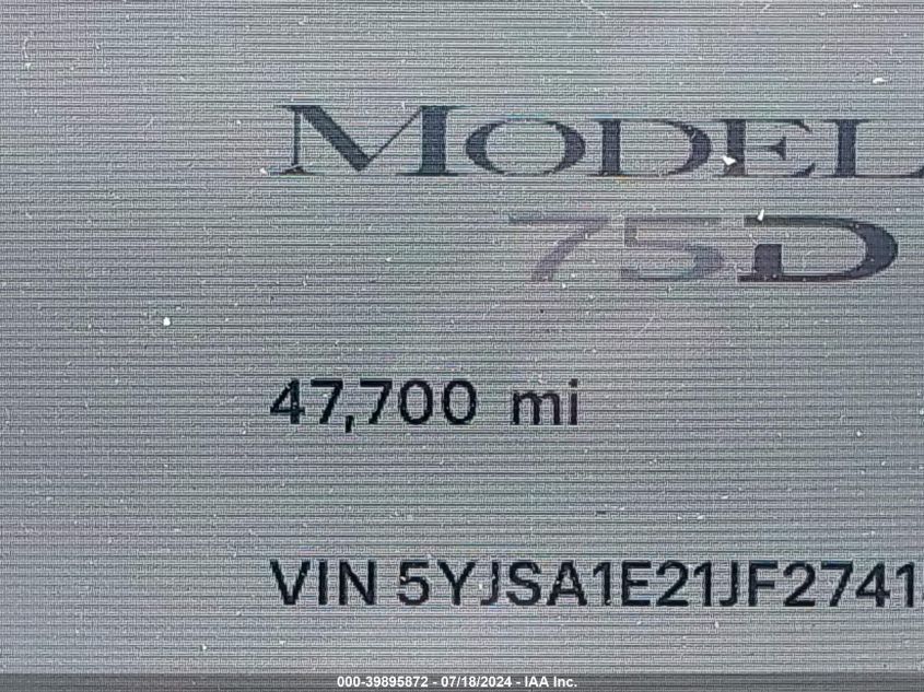 2018 Tesla Model S 100D/75D/P100D VIN: 5YJSA1E21JF274154 Lot: 39895872