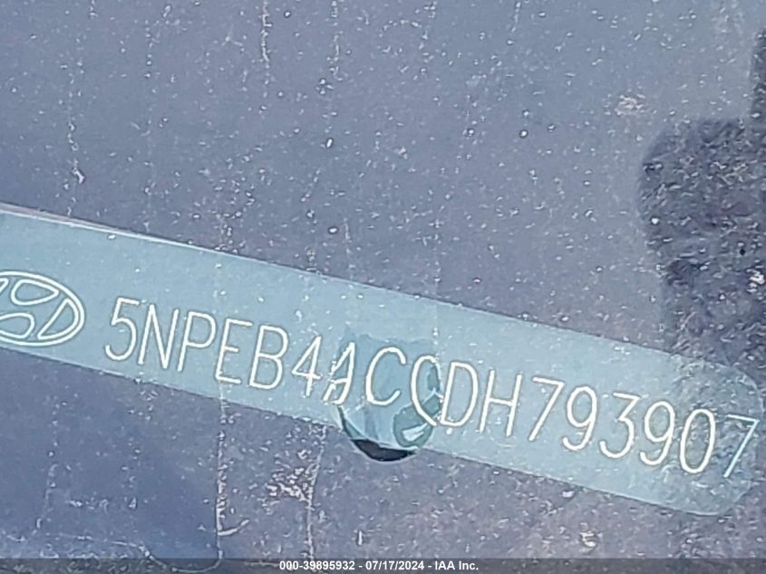 2013 Hyundai Sonata Gls VIN: 5NPEB4AC0DH793907 Lot: 39895932