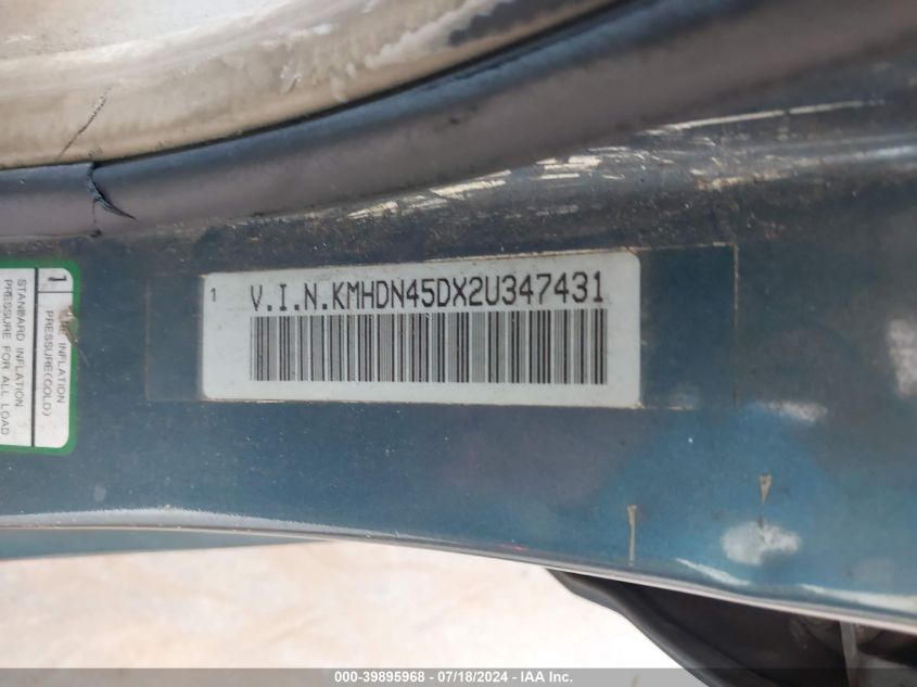 2002 Hyundai Elantra Gls VIN: KMHDN45DX2U347431 Lot: 39895968