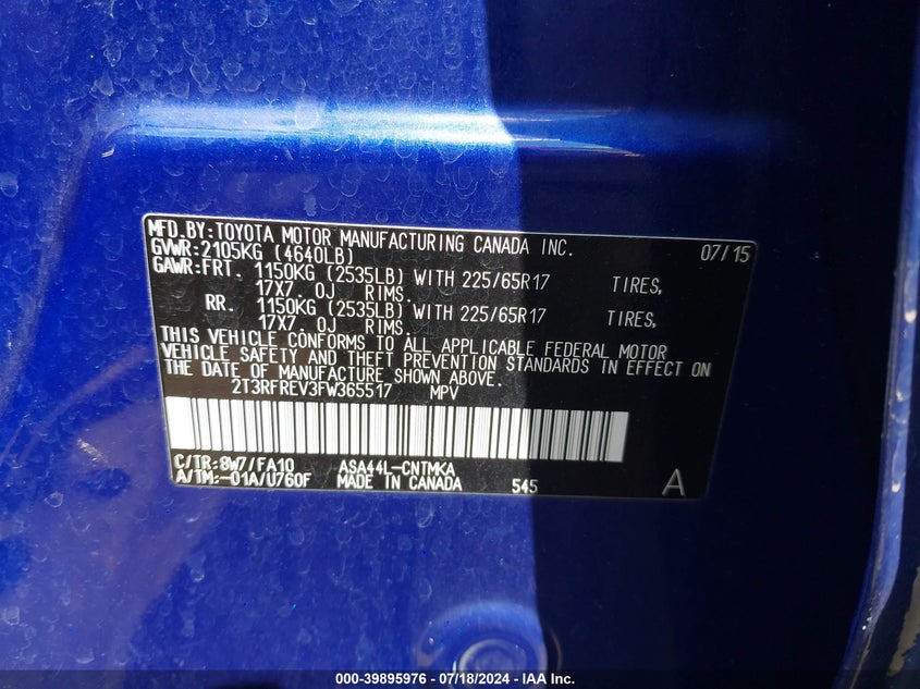 2015 TOYOTA RAV4 XLE - 2T3RFREV3FW365517