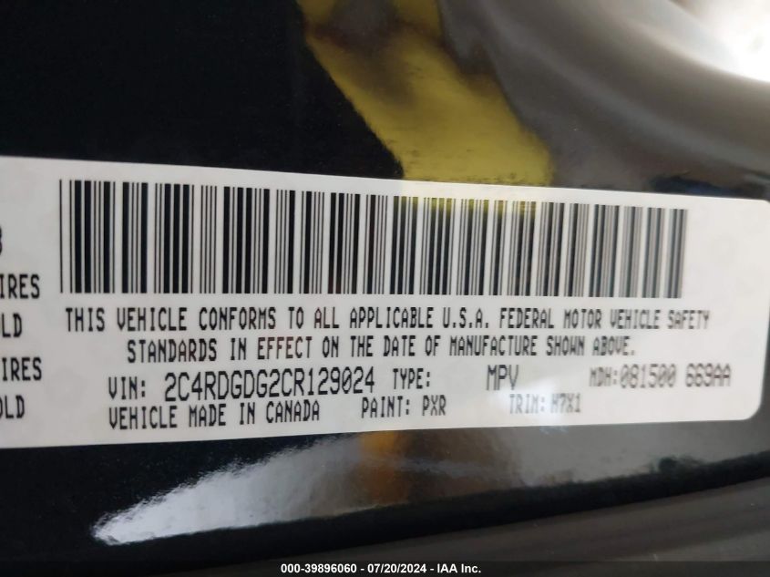 2012 Dodge Grand Caravan Crew VIN: 2C4RDGDG2CR129024 Lot: 39896060