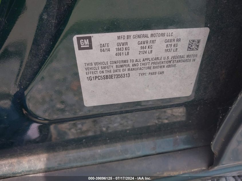 2014 Chevrolet Cruze 1Lt Auto VIN: 1G1PC5SB0E7356313 Lot: 39896125