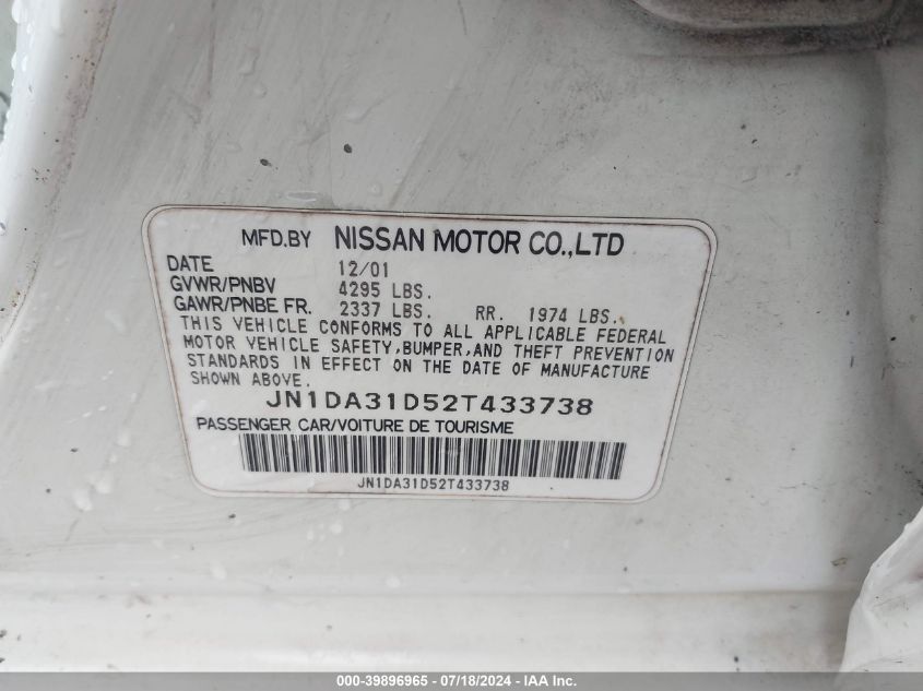 JN1DA31D52T433738 2002 Nissan Maxima Se