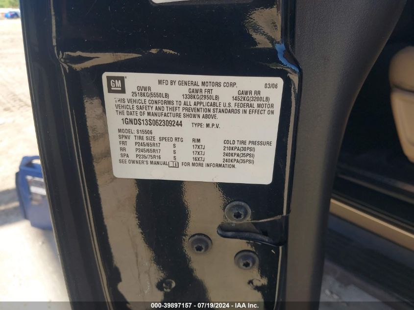 2006 Chevrolet Trailblazer Ls/Lt VIN: 1GNDS13S062309244 Lot: 39897157