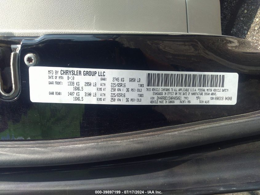 2010 Chrysler Town & Country Touring Plus VIN: 2A4RR8D15AR405061 Lot: 39897199