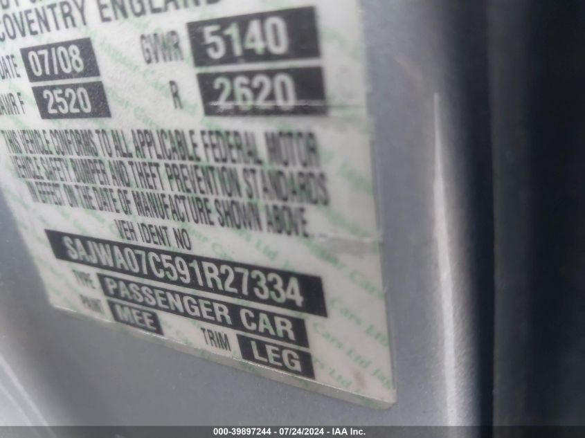 2009 Jaguar Xf Supercharged VIN: SAJWA07C591R2733 Lot: 39897244