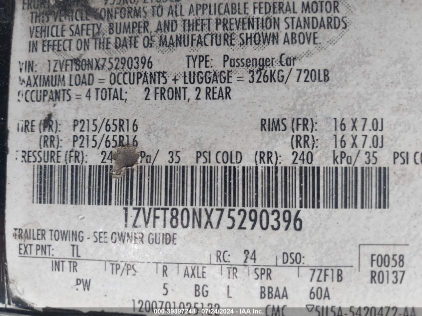 2007 Ford Mustang Gt Deluxe/Gt Premium VIN: 1ZVFT82H475282916 Lot: 39897248