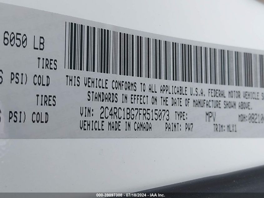 2015 Chrysler Town & Country Touring VIN: 2C4RC1BG7FR515073 Lot: 39897308